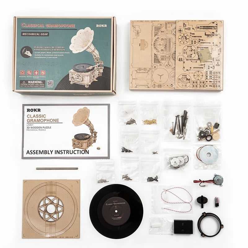 ROKR DIY Crank Classic Gramophone | Model Kit & Puzzle - Diyzzle