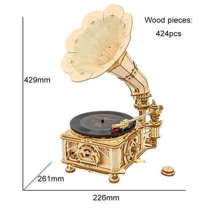 ROKR DIY Crank Classic Gramophone | Model Kit & Puzzle - Diyzzle