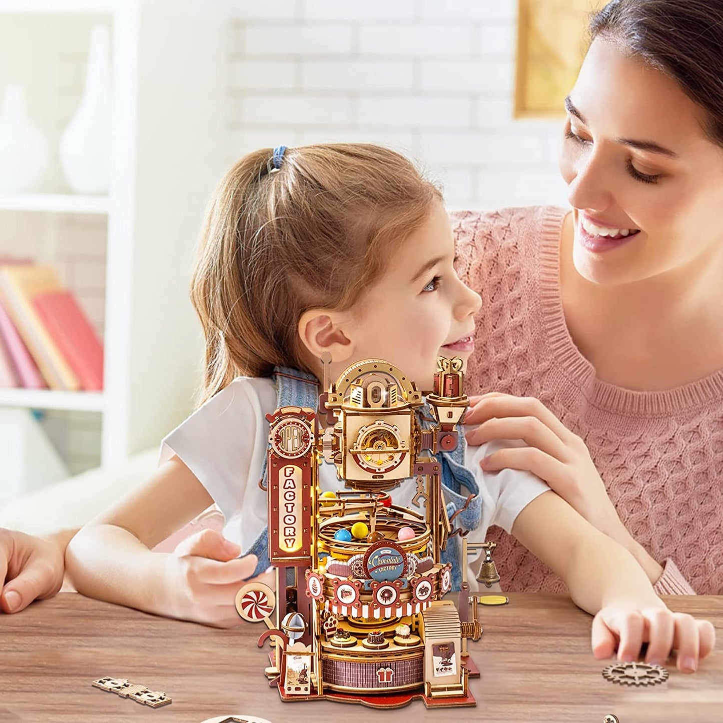 Robotime ROKR Marble Chocolate Factory 3D Wooden Puzzle Games Assembly Model Building Toys For Children Kids Birthday Gift - Diyzzle