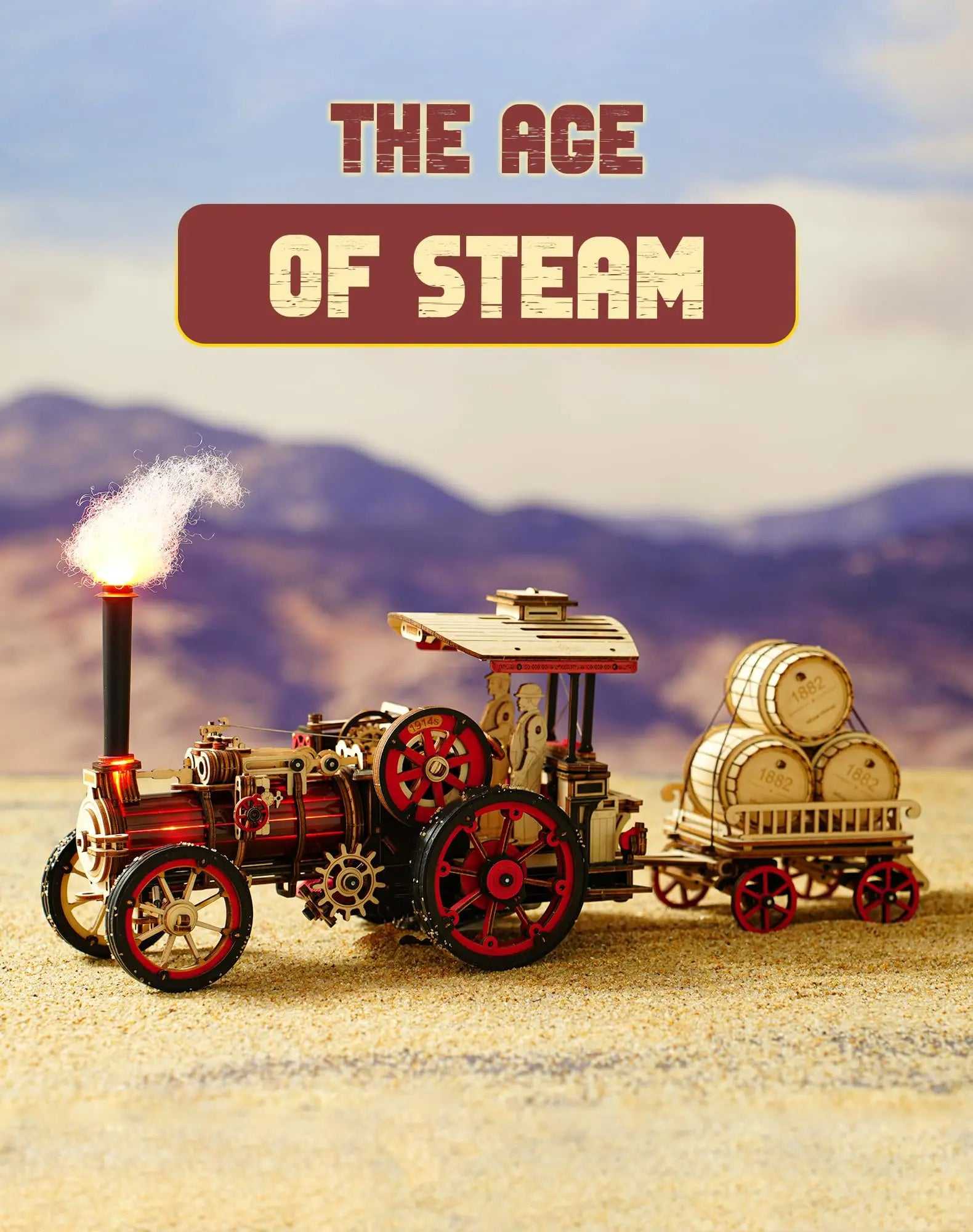 ROKR 3D Wooden Puzzle Car Model Steam Engine Mechanical Teens Kids Birthday Gift - Diyzzle