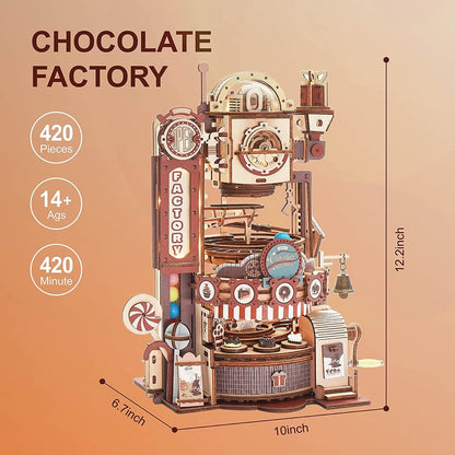 Robotime ROKR Marble Chocolate Factory 3D Wooden Puzzle Games Assembly Model Building Toys For Children Kids Birthday Gift - Diyzzle