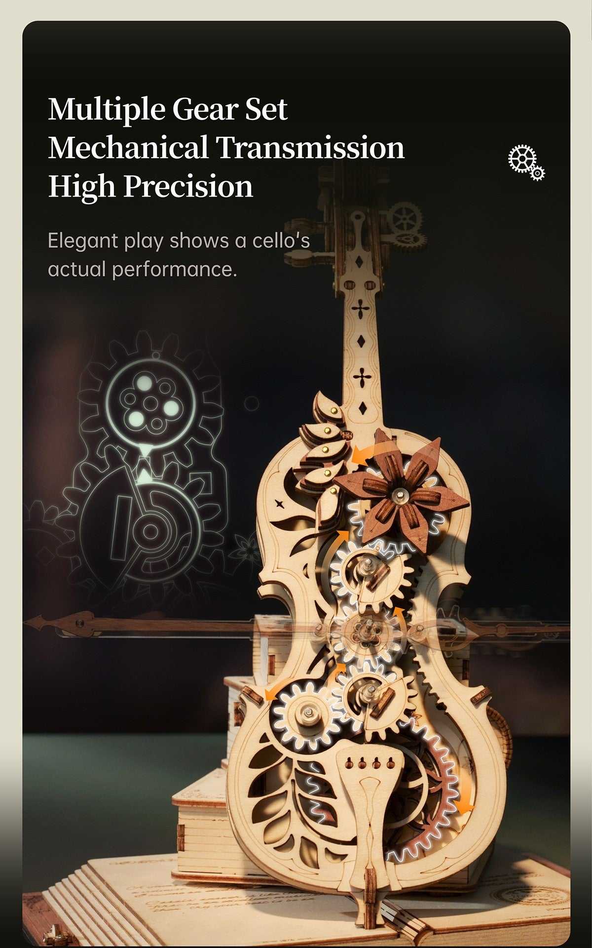 ROKR Magic Cello - Mechanical Music Box 3D Wooden Puzzle - Diyzzle