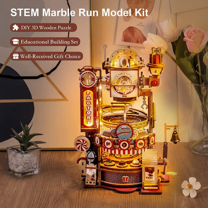 Robotime ROKR Marble Chocolate Factory 3D Wooden Puzzle Games Assembly Model Building Toys For Children Kids Birthday Gift - Diyzzle